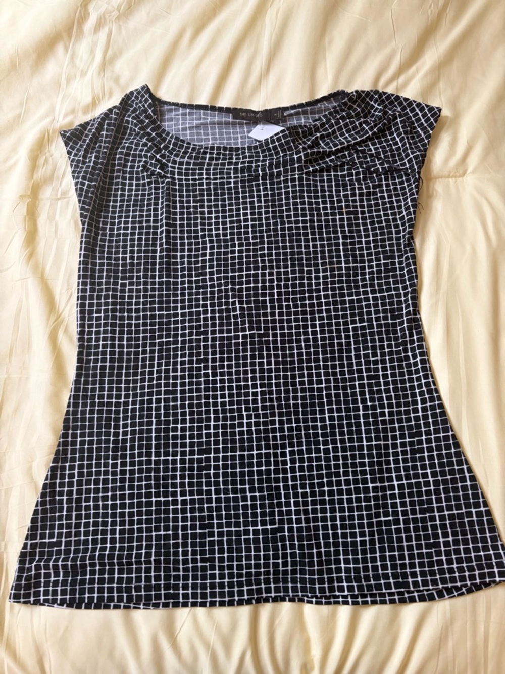The Limited Black and White Grid Cap Sleeve Tee